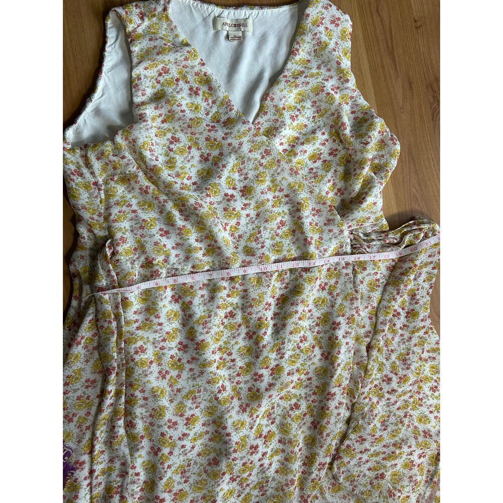 90's Vintage April Cornell Yellow Floral Pattern Wrap Midi Dress Boho Whimsy XL - Picture 8 of 11